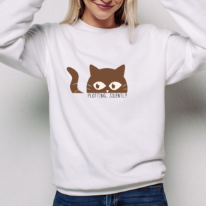 Plotting Silently Cat Sweatshirt: Funny Kitty Graphic Crewneck
