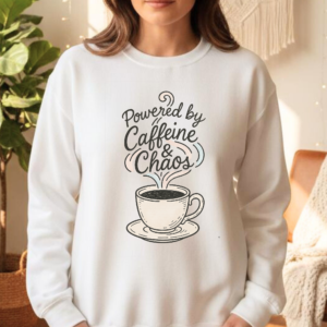 Caffeine & Chaos Graphic Sweatshirt, Coffee Lover Crewneck