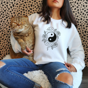 Floral Yin Yang Sweatshirt, Spiritual Balance Women’s Crewneck