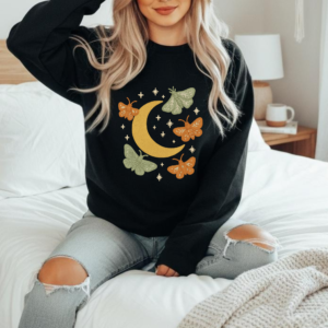 Moon and Moths Crewneck Sweatshirt, Celestial Design
