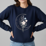 Moon & Flowers Crewneck Sweatshirt, Boho Celestial Design