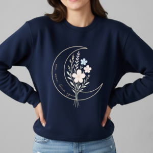Moon & Flowers Crewneck Sweatshirt, Boho Celestial Design