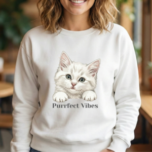White Kitten Sweatshirt, Peeking Cat Jumper, Cat Mom Gift