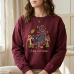 Stay Curious Cottagecore Cat Sweatshirt, Mushroom Cat Crewneck
