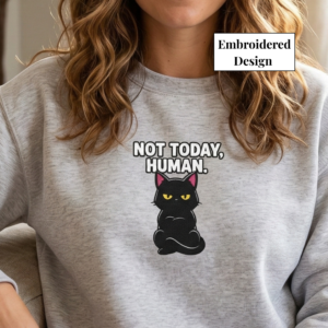 Embroidered Black Cat Sweatshirt, Introvert Humor Crewneck, Cat Mom Cozy Gift