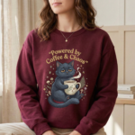 Black Cat Coffee Sweatshirt, Cottagecore Cat Lover Crewneck
