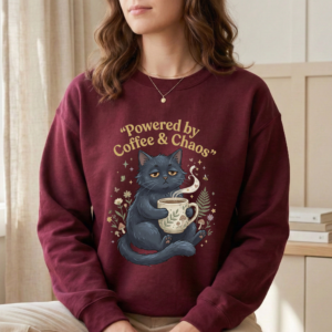 Black Cat Coffee Sweatshirt, Cottagecore Cat Lover Crewneck